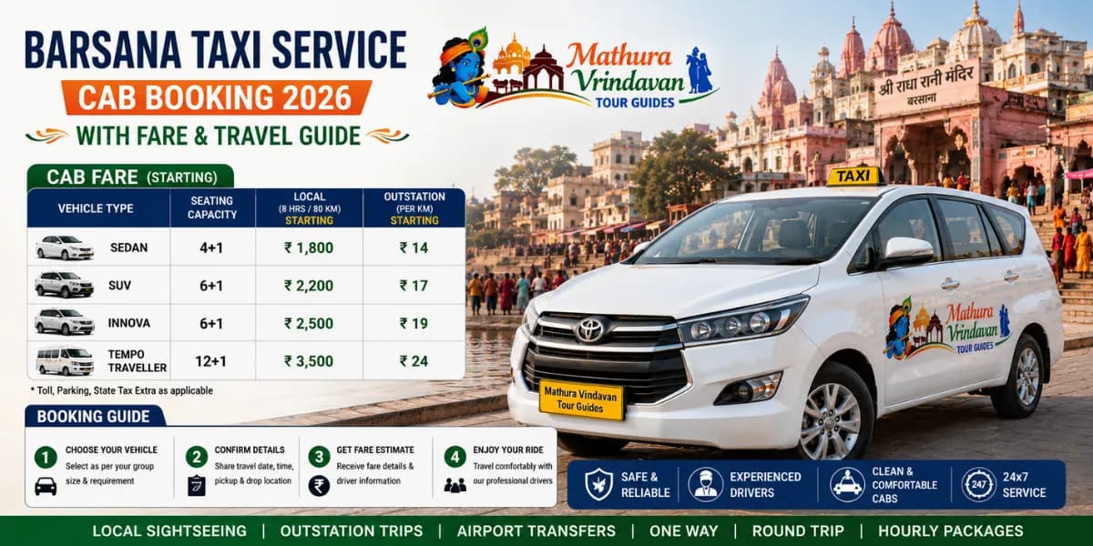 Barsana Taxi from Mathura Vrindavan — Radha Rani Temple AC Cab