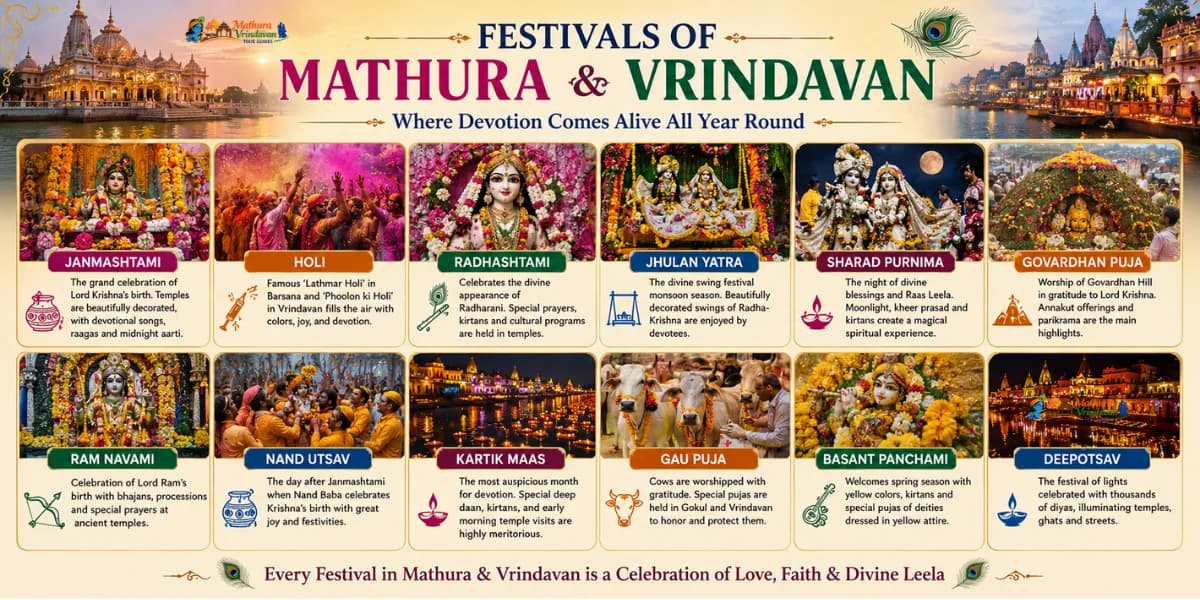 Famous festivals of Mathura and Vrindavan — Janmashtami, Holi, Radhashtami and more