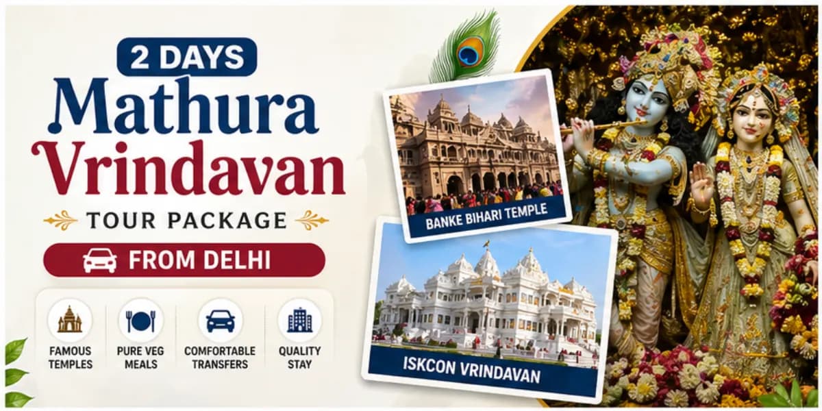 Devotees visiting Shri Krishna Janmabhoomi Temple during a 2 days Mathura Vrindavan tour package from Delhi
