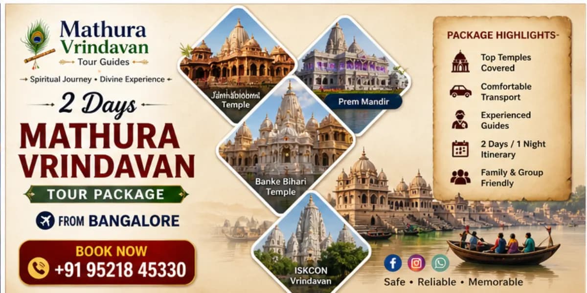Short 2 day Mathura Vrindavan tour from Bangalore with Yamuna river aarti scene